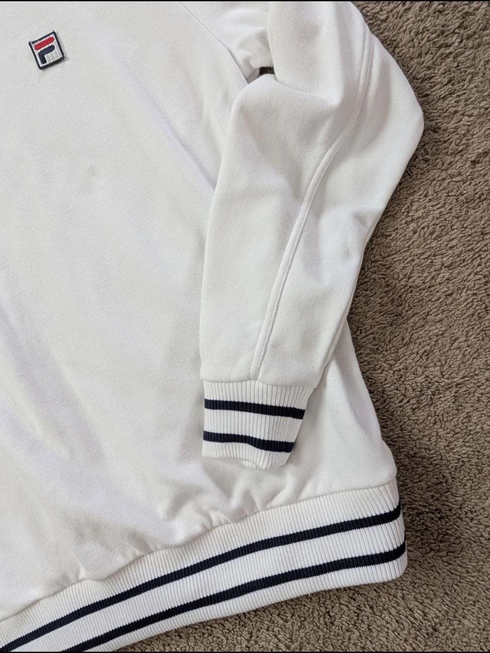 Fila White French Terry Crewneck Sweatshirt with Striped Trim Size XL - Picture 4 of 12
